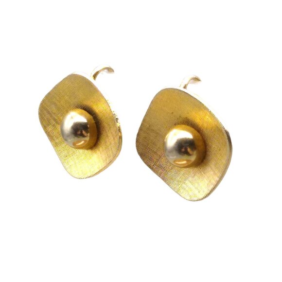 Vintage Emmons Mod Earrings, Gold Tone Clip On - Picture 3 of 5